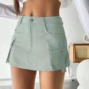 Grey Casual Womens Flap Pocket Side Cargo Skirt